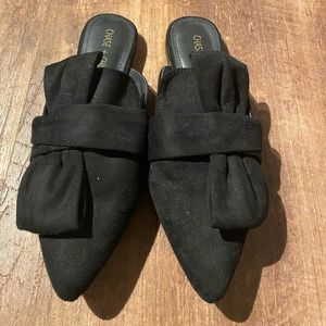 Black Suede Bow Flats